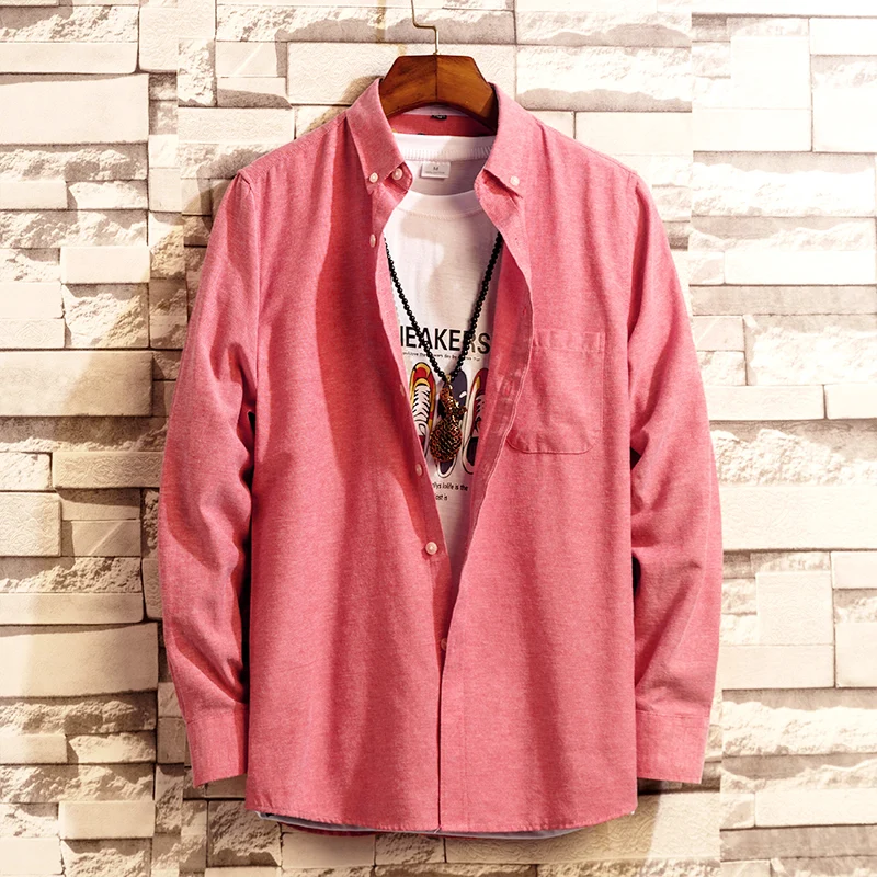 

Men's Solid Color Button Down Shirts, Long Sleeve Lapel Business Shirt Clothes Garment