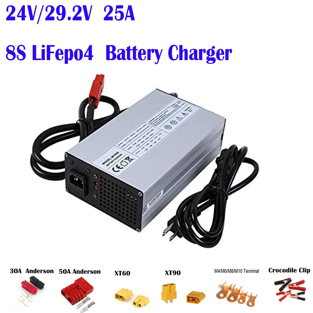 

24V 25A 20A Lifepo4 Battery Charger for Lithium Iron Phosphate , 29.2V 25A Trickle Charger W/Cooling System Safety Protection