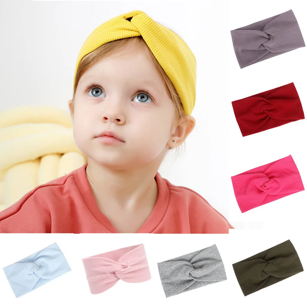 Осенне зимняя однотонная Детская повязка на голову детские мягкие эластичные