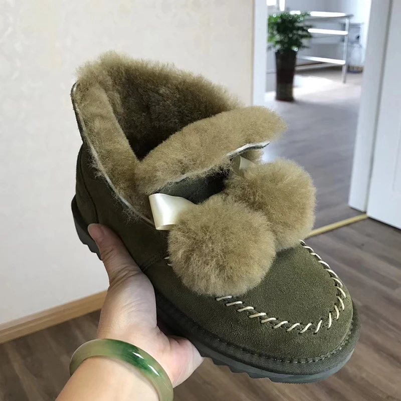As PIC 2 Модные зимние сапоги из натуральной кожи; женская обувь; ботильоны на нескользящей резиновой подошве; натуральный мех; толстая шерсть; теплые зимние сапоги - Цвет: As PIC 2