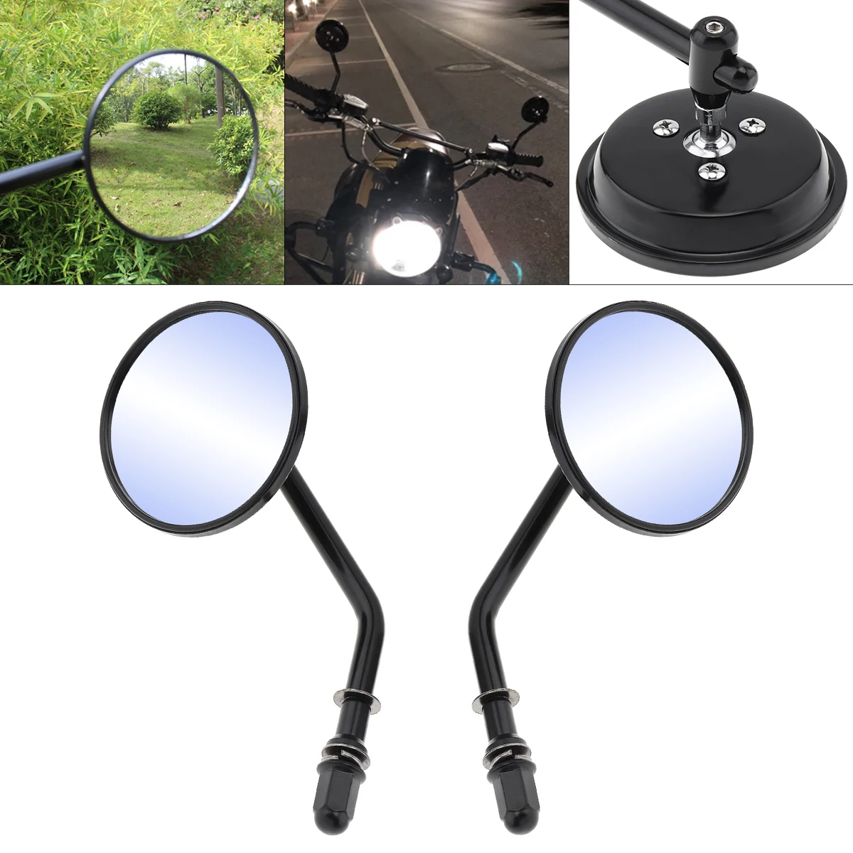 

2pcs/set Aluminum Alloy Motorcycle Motorbike Rearview Mirror Round Aluminum Alloy Universal Reversing Mirror Black