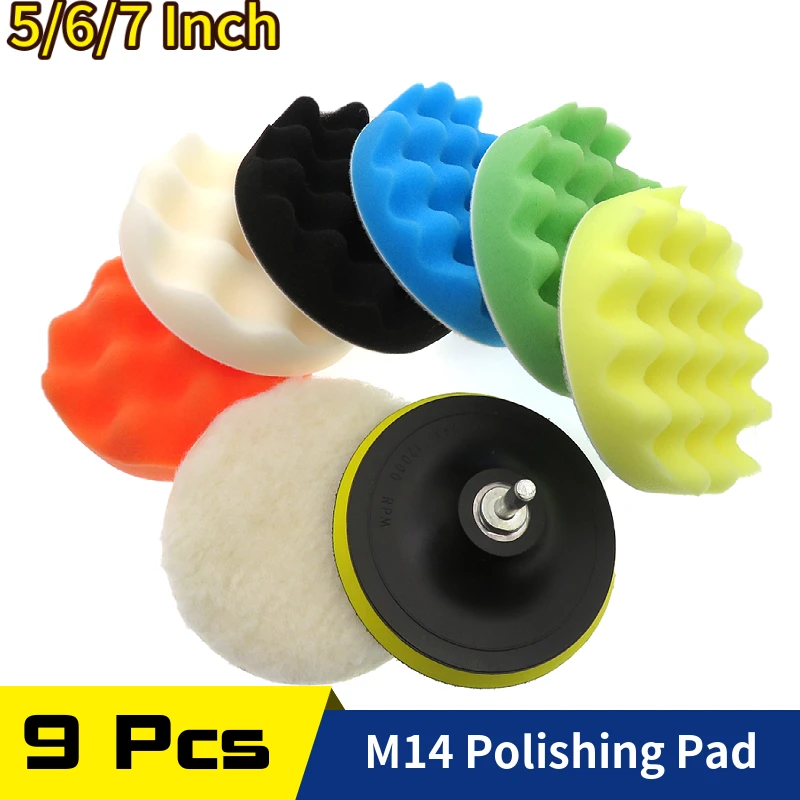 

8Pcs Set /5/6/7 inch Car Polishing Pad Sponge Buffing Waxing Polish Buffer Drill Wheel polisher Removes Scratches Polishing Set