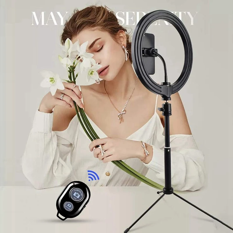 Светодиодная кольцесветильник 10 дюймов выдвижная тренога с 3 режимами