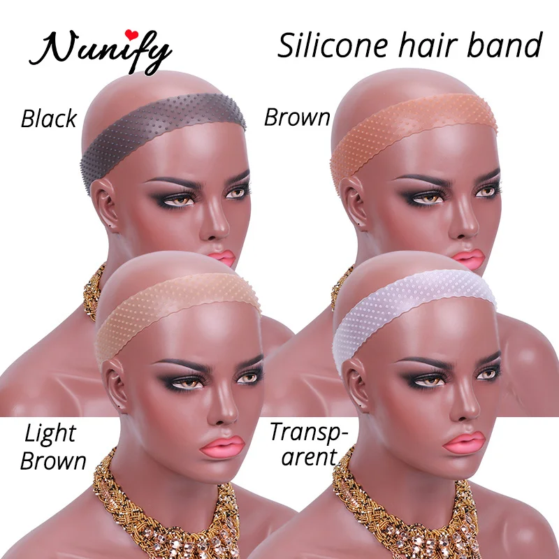 Nunify-Diadema de agarre para peluca, banda elástica de silicona para pelo, extensión deportiva, color negro, marrón oscuro