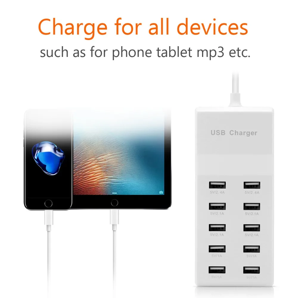 

USB Socket Hub 10 Port Charger Power Adapter Splitter Desktop EU US Plug Slots USB Outlet Charging Extension With Switch 5v