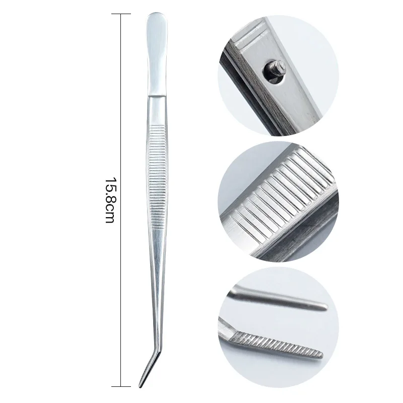 

1 Pcs Stainless Steel Tweezers Serrated Curved Dental Instruments Dental Tool 15.8cm
