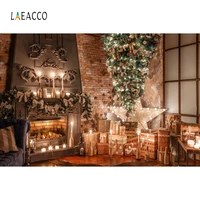 laeacco vintage house fireplace light candles christmas tree window photography backdrops photo backgrounds new year photozone