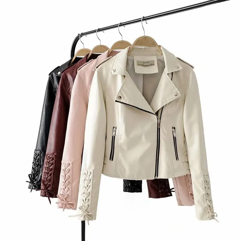 Женское пальто в европейском стиле из искусственной кожи на молнии с манжетами и