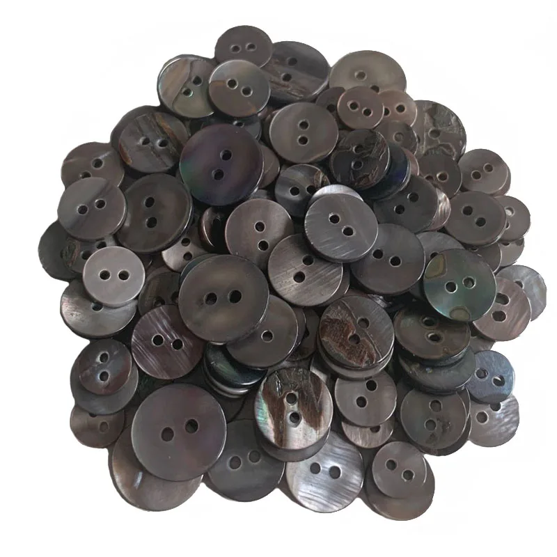 9mm-15mm Natural Shell Buttons For Clothing Black Mother of Pearl Round Shell 2 Hole Button Craft Mother Kids Sewing Accessories