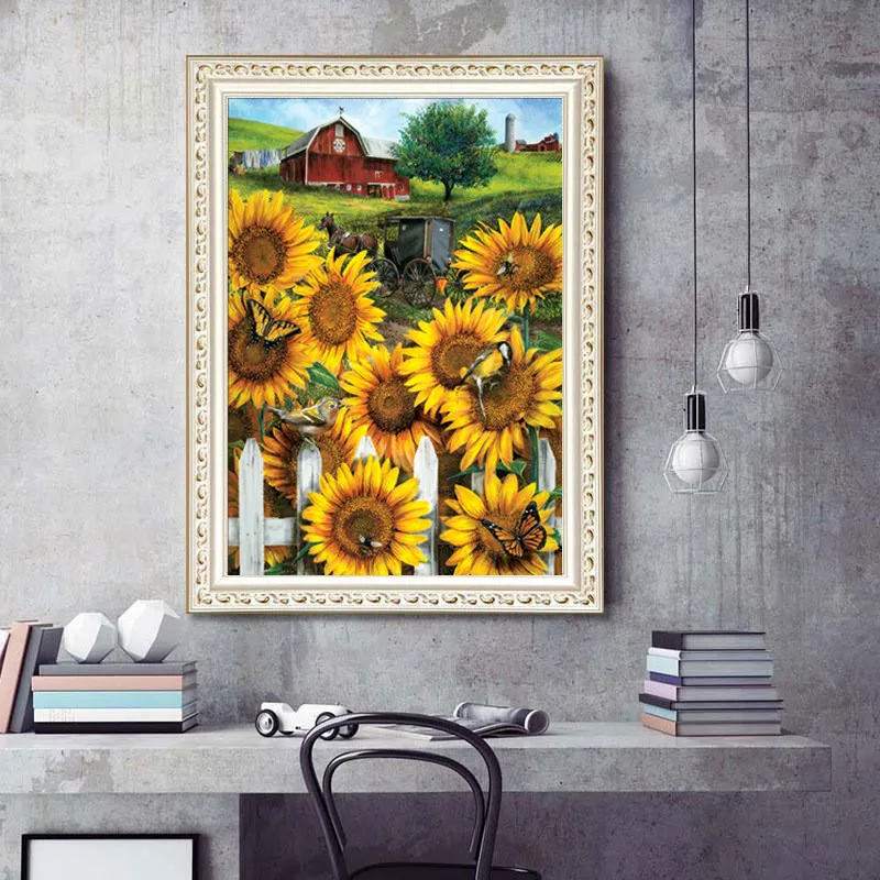 Полный Круглый алмазное Рисование Подсолнечник 5D DIY мозаичная картина