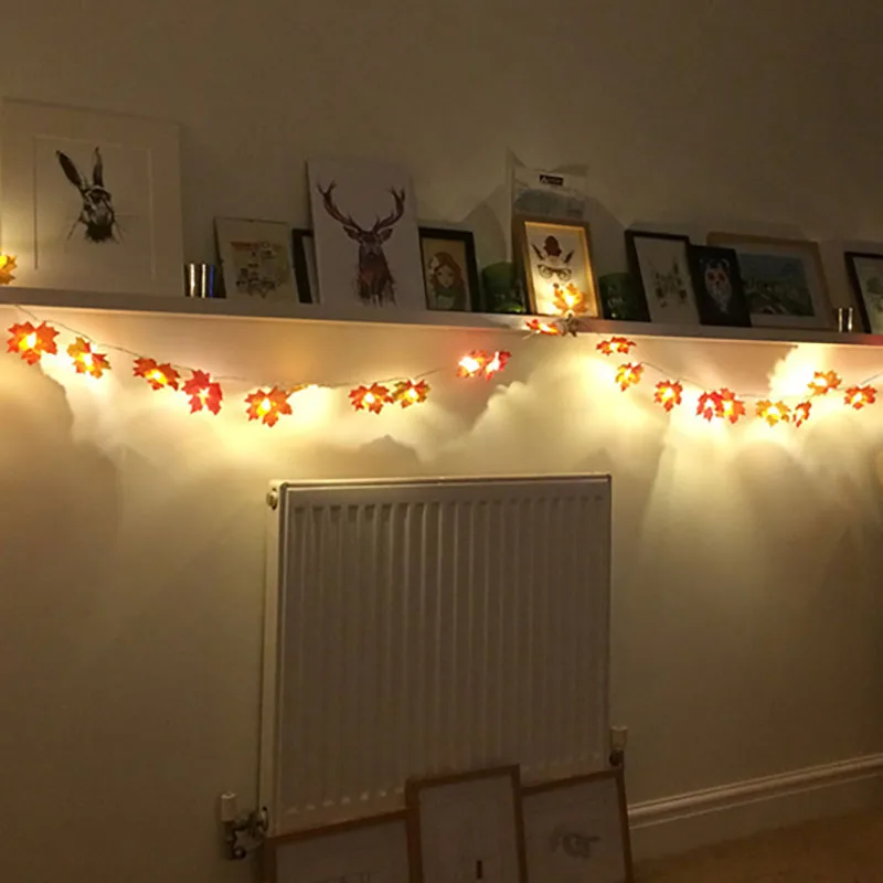 

1-10M Maple Leaves LED String Battery Operated Autumn Plants Fence Party Lights Stair Railing Halloween Decoration