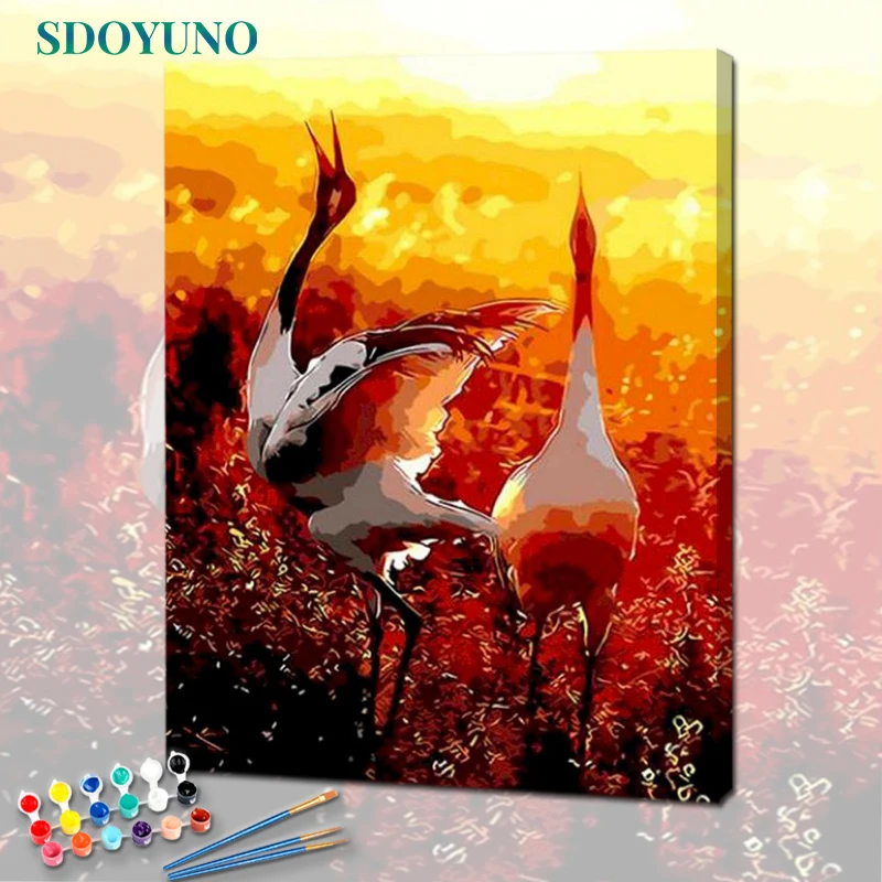 

SDOYUNO 40x50cm Crane Scenery Painting For Paint By Numbers DIY Acrylic Animals Paint For Painting By Numbers On Canvas Home Dec