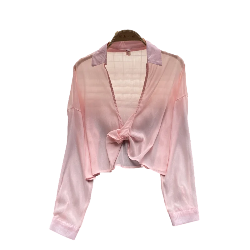 

Sunscreen Long Sleeve Chiffon Shirt Women's Summer Dress 2021 New Twisted Slim Short Top Women's Outer Wear GL638