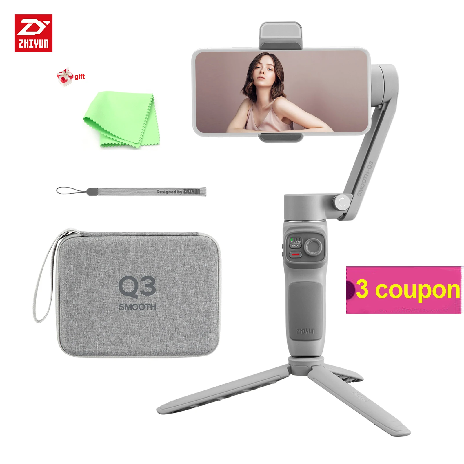

ZHIYUN SMOOTH-Q3 Handheld 3-Axis Smartphone Gimbal Stabilizer Portable Phone Vlog Gimbal Payload 280g Battery Ultra Wide Angle