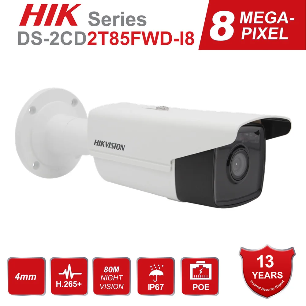 HIKvision 8MP IP Камера 4K на открытом воздухе DS 2CD2T85FWD I8 4 мм безопасности Пуля s PoE