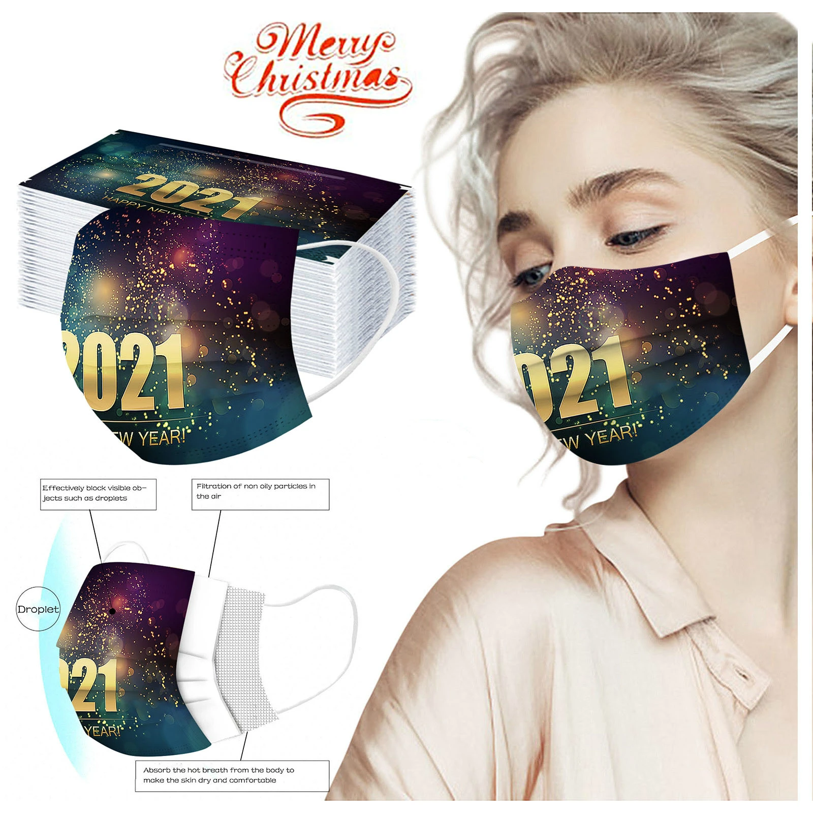 

2021 Custom New Year Mask Disposable Three-layer Protection Meltblown Filter Mask Goddess Fashion Men's Printed Cartoon Mask
