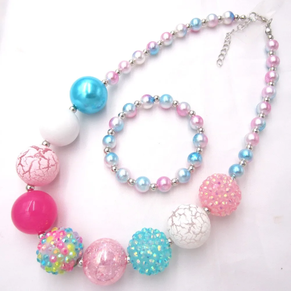 Necklace Bracelet Новая модель, Детские ожерелья с бусинами, разноцветные ожерелья с жемчугом для маленьких девочек, ожерелье с бусинами, браслет, ювелирный набор для детей, подарок 1 шт - Окраска металла: Necklace Bracelet