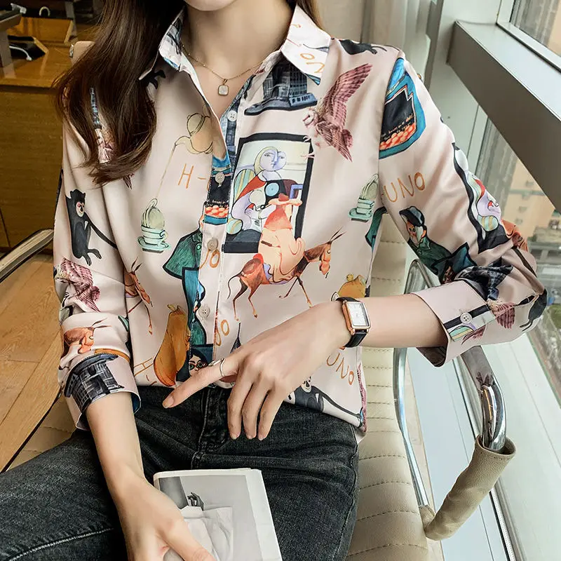 

2021 New Spring Autumn Women Blouses Casual Long Sleeve Print Chiffon Shirts Fashion Slim Elegant Office Lady Tops Clothing