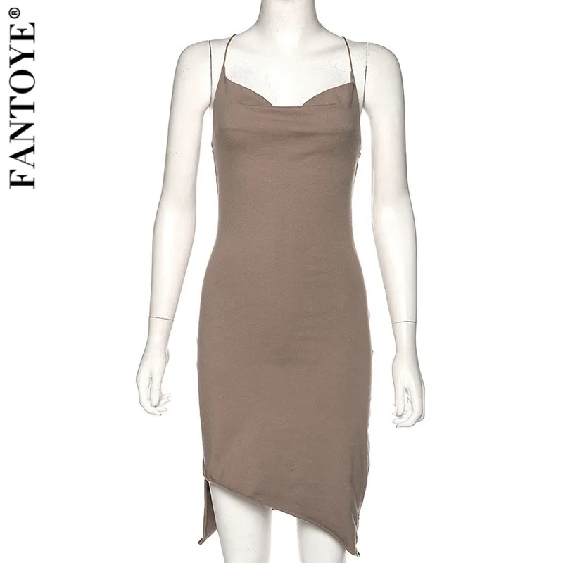 FANTOYE Asymmetrical Cross Spaghetti Strap For Women Dress Sexy V Neck Backless Summer Dresses Skinny Partywear Female Vestidos | Женская