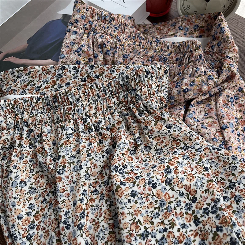 

Limiguyue Spring Women Midi Vintage Skirt High Waist Chiffon Leaf Print Pleated Skirt Fashion All-Match French Style Saias K1061