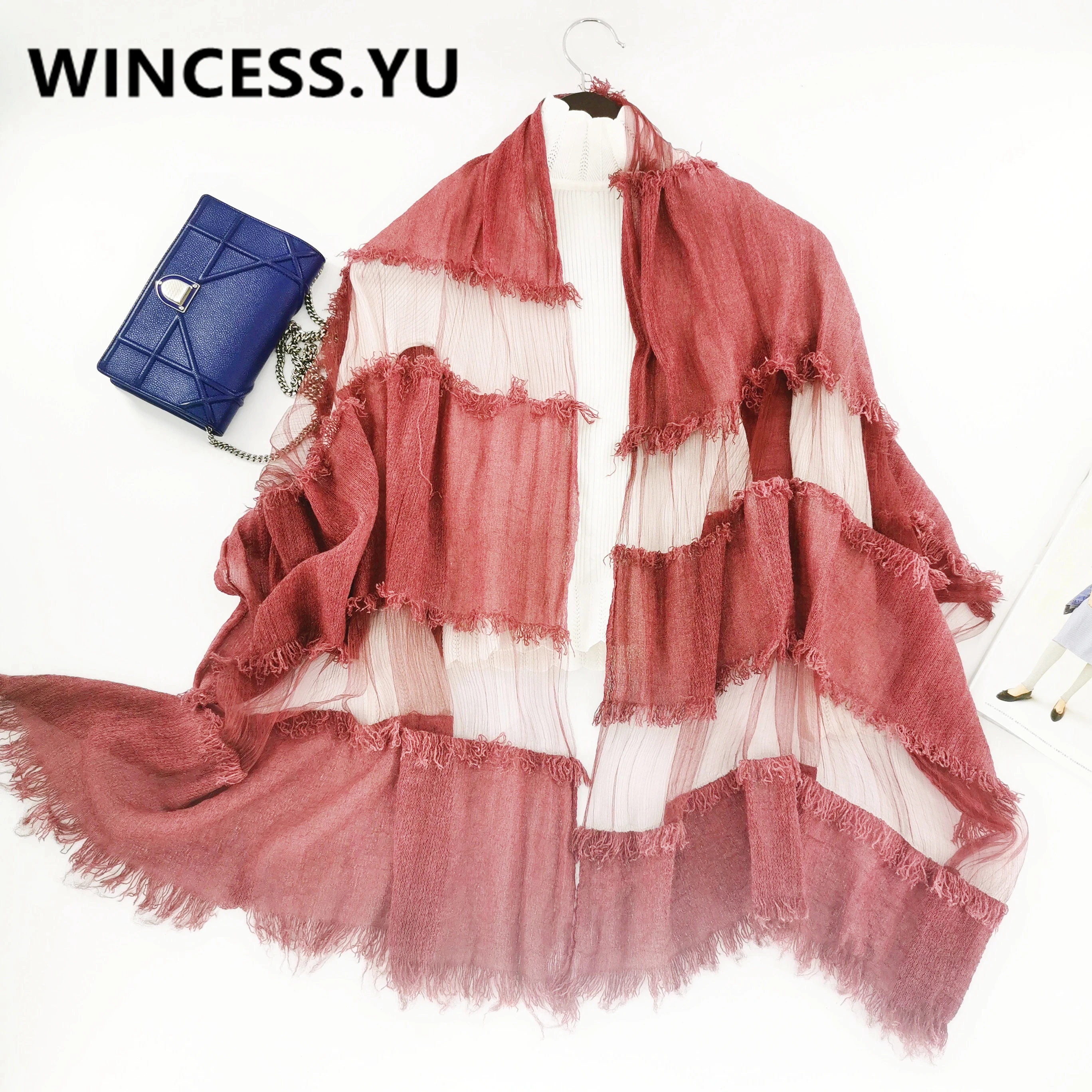 Шелковый шарф для женщин однотонный лоскутный и шаль пончо из пашмины весна лето