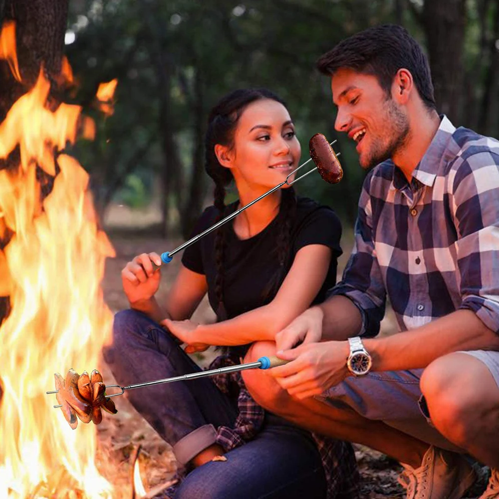 Выдвижная вилка 8P из нержавеющей стали для барбекю костра хот-дога