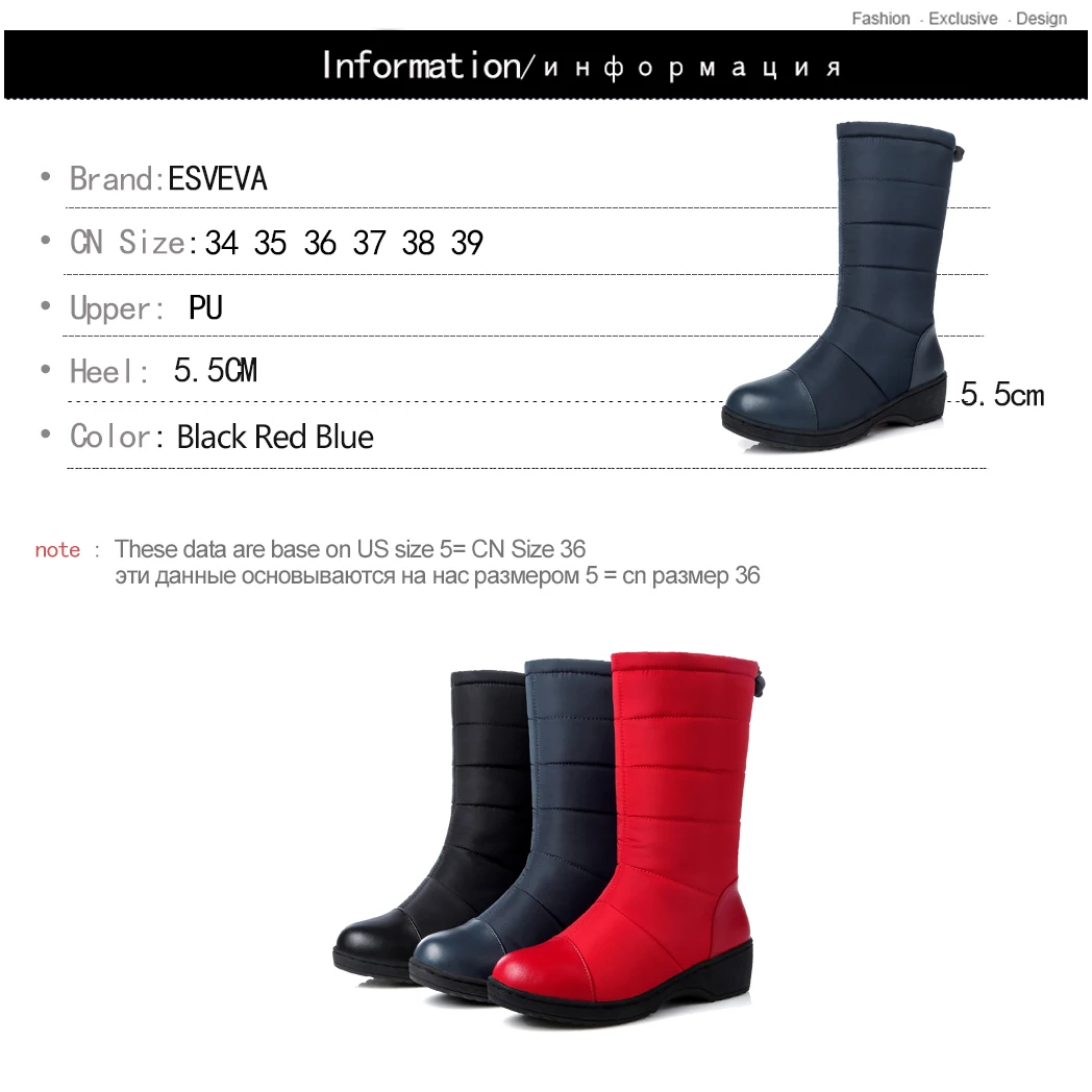 

ESVEVA 2020 Women Boots Mid-calf Boots Round Toe Slip On Fur Wedge Med Heels Platform Slip On Shoes Snow Boots Size 35-43