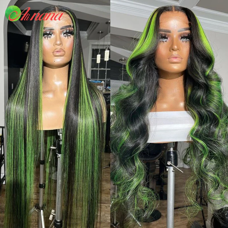 Transparent Lace Highlight Green Straight/Body Wave Hair 13x4 Lace Front Wig Peruvian Remy 100% Human Hair Wigs For Black Women
