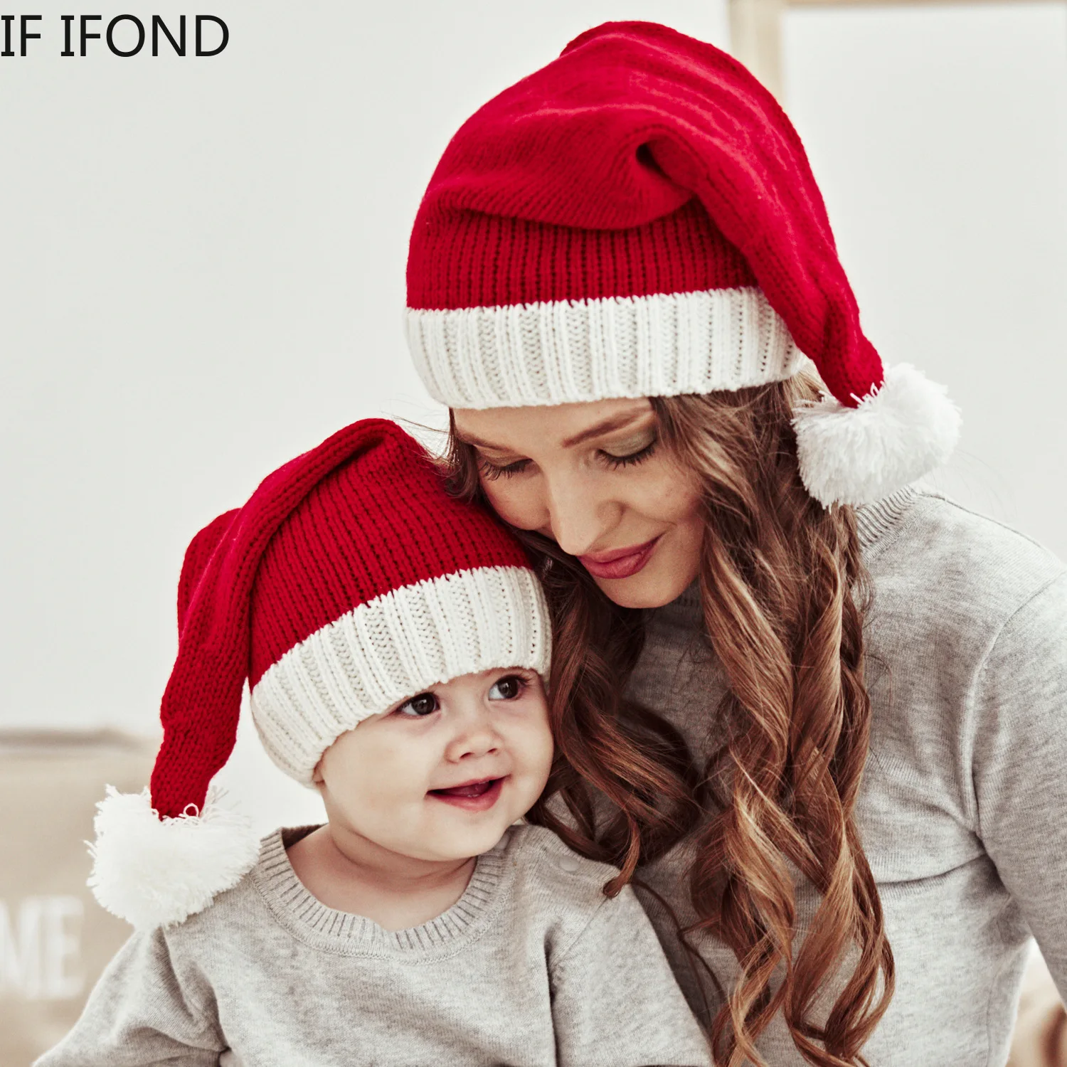 

2022 New Baby & Mom Christmas Hat Winter Knit Warm Soft Beanie Hat Hairball Cap for Adult Children New Year Christmas Decor