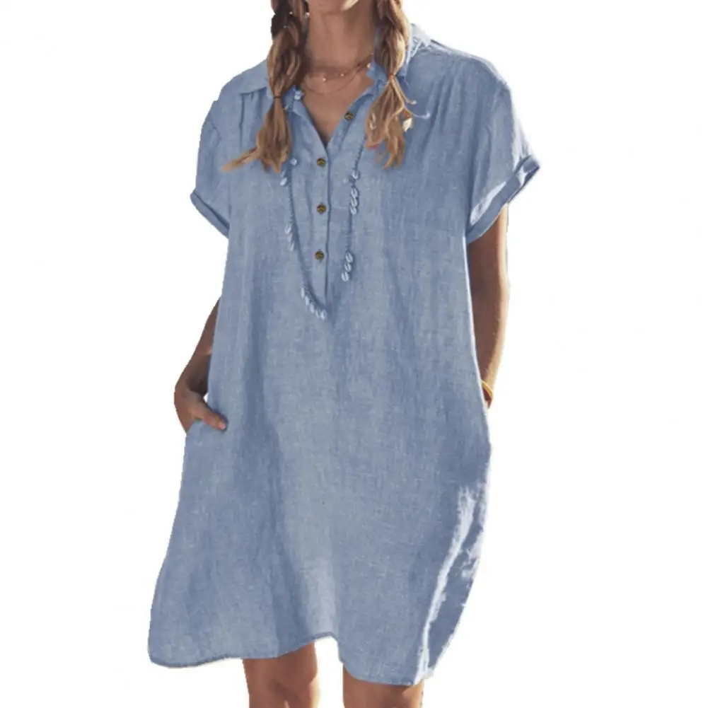 

Большой Размеры отложным воротником рубашка с длинным рукавом однотонное детское платье Цвет карманы для женщин короткий рукав рубашка на ...