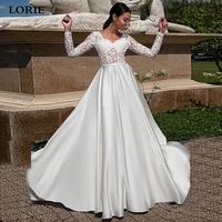 lorie princess wedding dress long sleeve top lace bride dresses satin boho wedding gown vestido de noiva