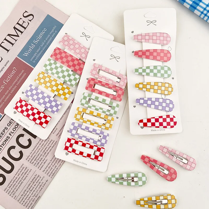 

6 Pcs Lovely Cartoon Grid Metal Candy Color Hair Clip Girls Hairpins Kids Headwear Children Hair Accessories Bb Clips