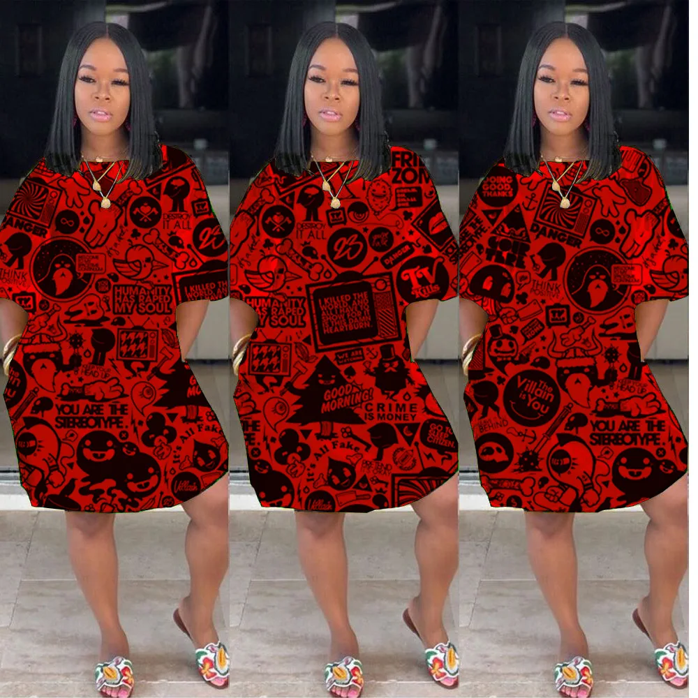 Женское платье с коротким рукавом повседневное свободное винтажное круглым