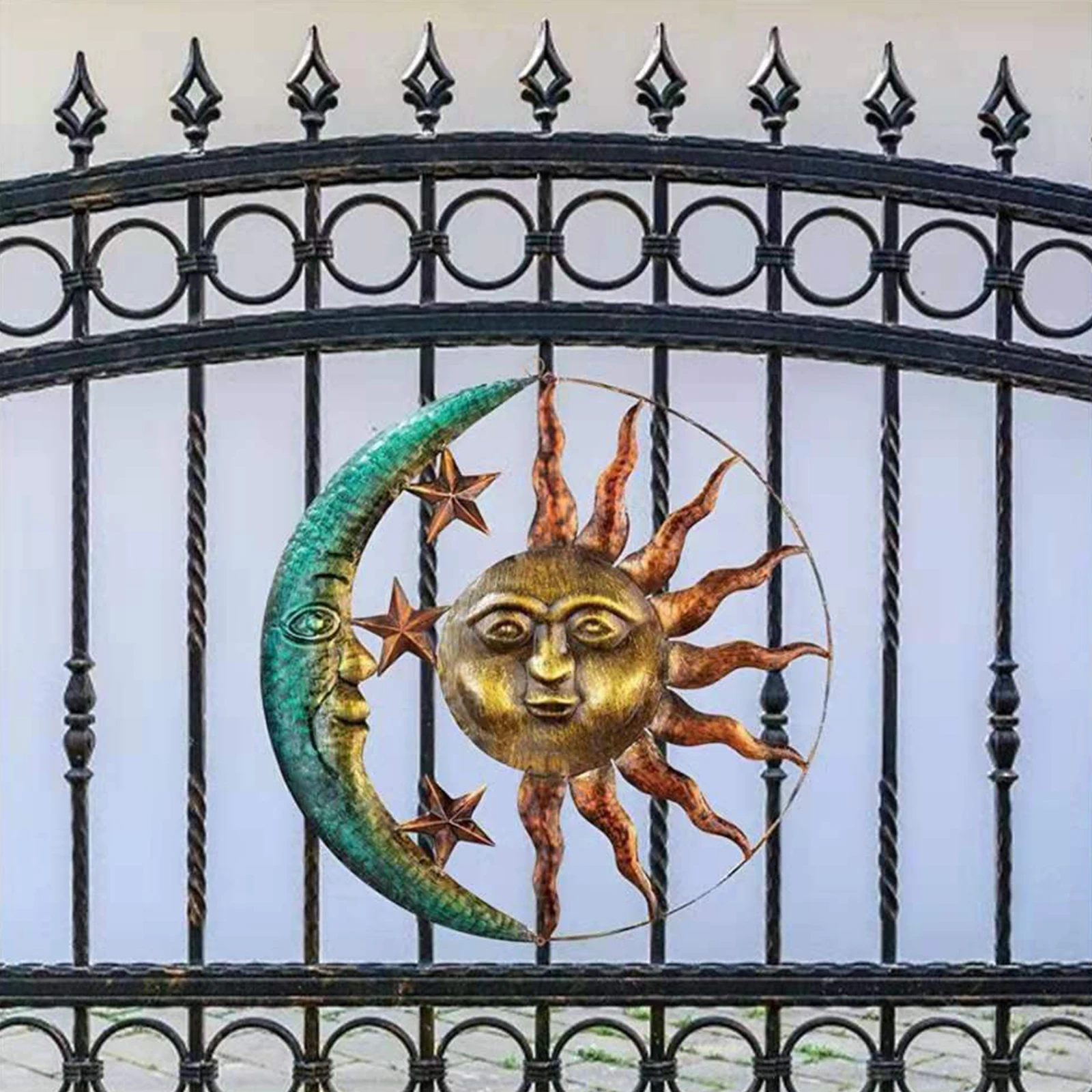 Кованая Железная подвеска в виде Луны и солнца металлическое настенное