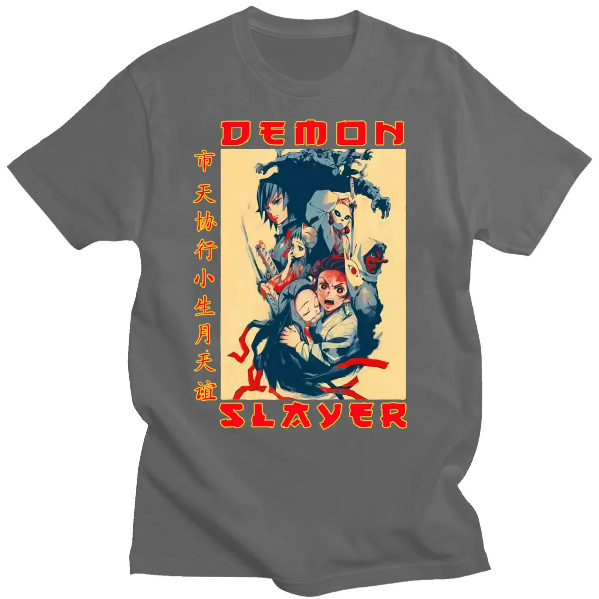 

Vintage Anime Demon Slayer T Shirt Men Short Sleeve Kimetsu No Yaiba Nezuko T-shirt Tanjiro Kamado Casual Cotton Manga
