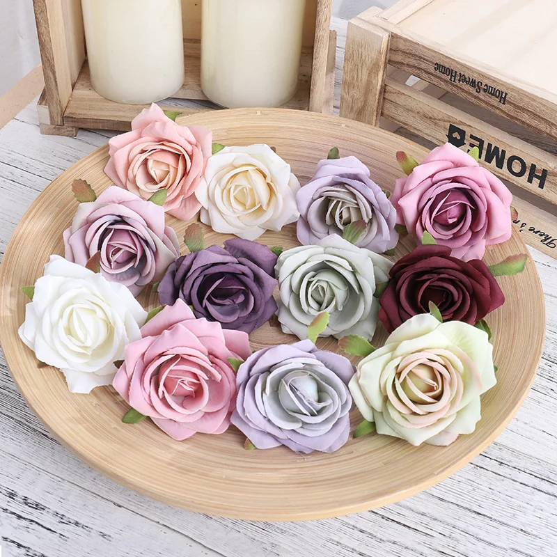 

5Pcs White Artificial Silk Fake Roses Flower Faux Heads High Quality DIY Wreath Wedding Home Decoration Scrapbook Accessories