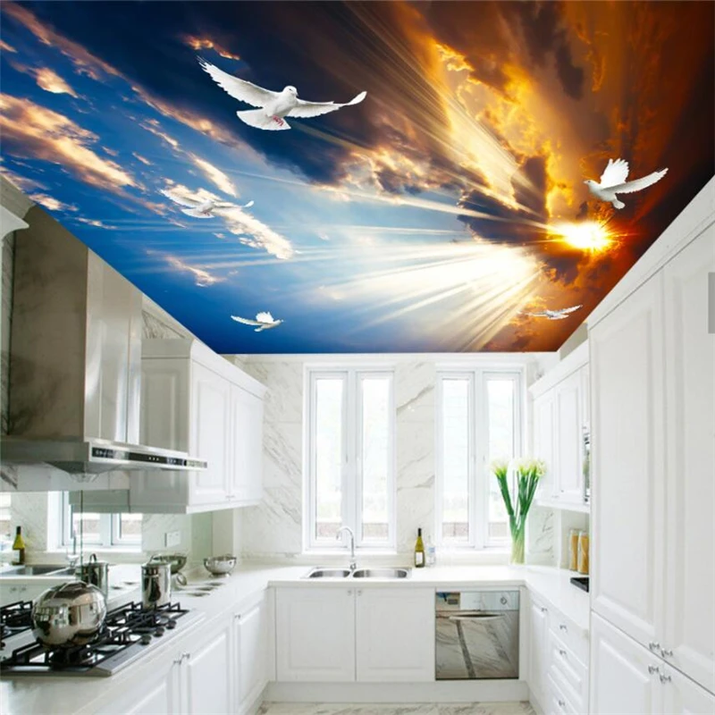 Diantu пользовательский 3D реалистичный заката небо голубь гостиная потолок роспись