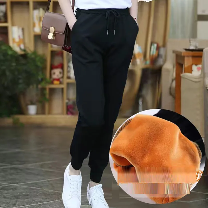 

Streetwear Plus Size Black Hearm Pants Women Cashmere Winter Outfits for Women Thick Velvet Pants Warm Trousers Mujer Pantalones