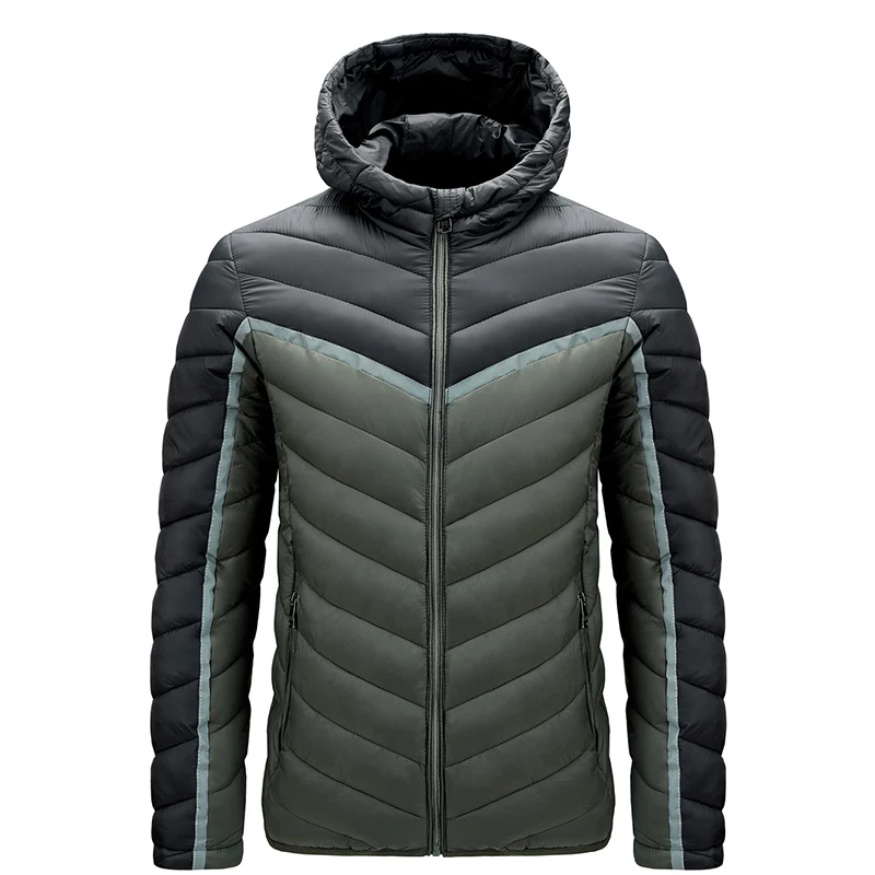 2020 New Winter Hoodied Parkas Men's Jacket Contrast Color Casual Fashion Warm Zipper Pocket Cotton Coat Large Size Men Clothing