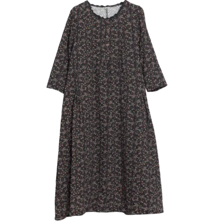 

Spring 2019 Korean Long Sleeve Loose Fashion Print Cotton And Linen Dresses Women Floral High Waist Lace Women's Clothing