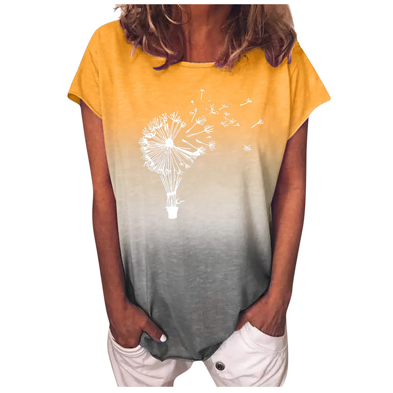 

HAOOHU T-shirt women Oversized T-shirt 2021 Hot Selling Women's Wear Station Rainbow Printed Women's T-shirt Short Sleeve