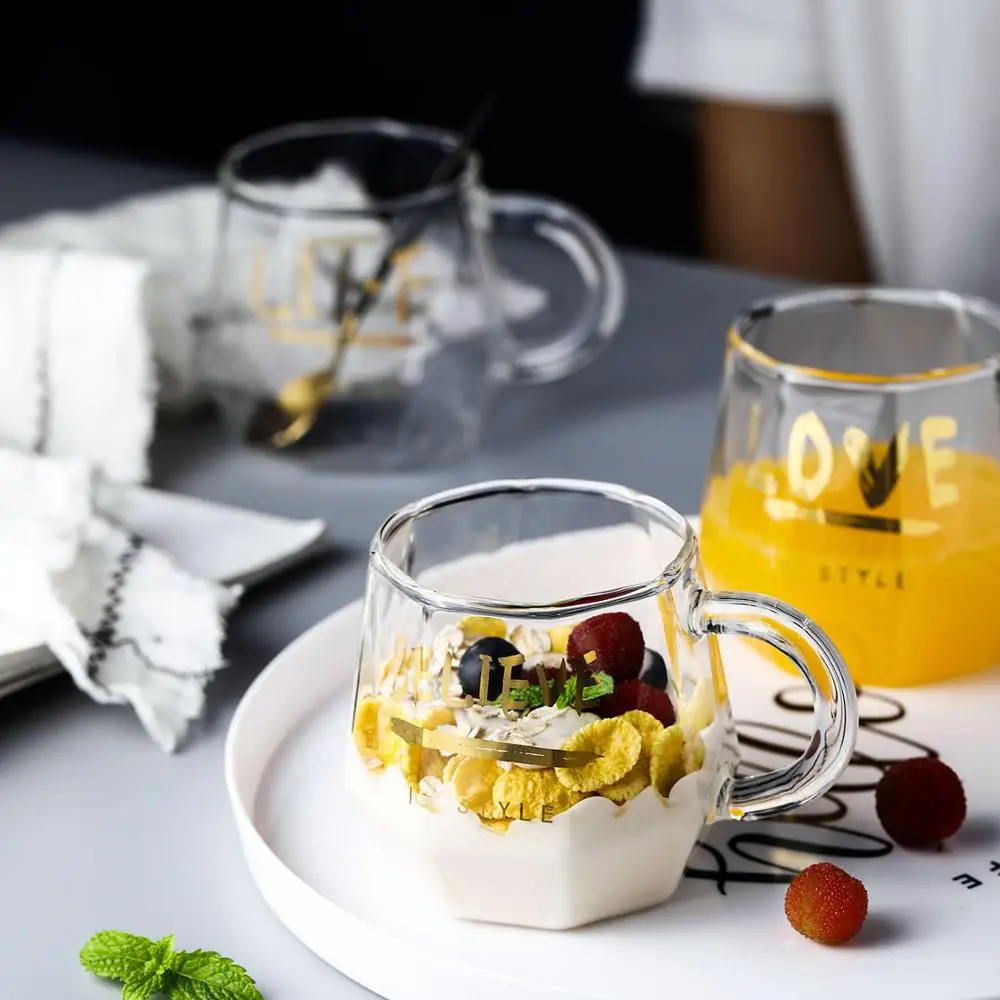 Толстые стеклянные молочные кружки кофейные для завтрака бытовые термостойкие