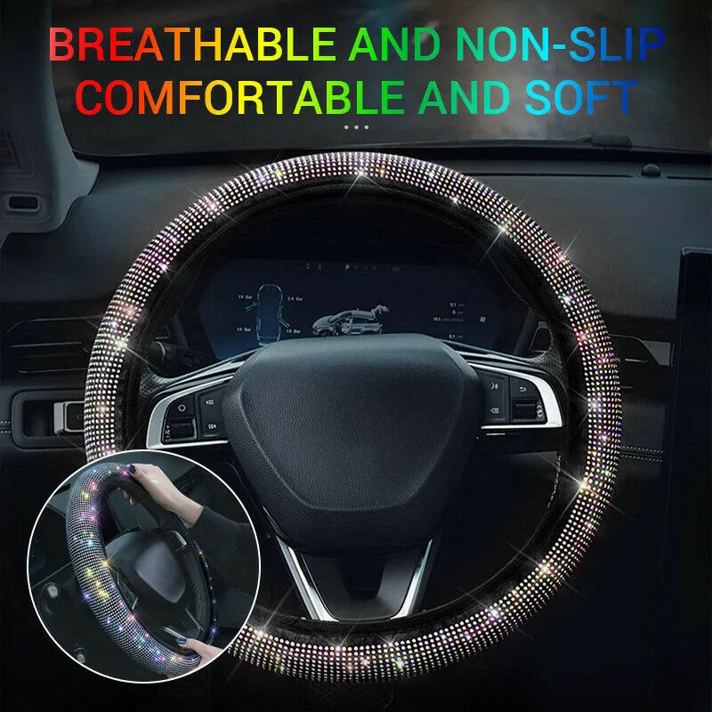 

Car Rhinestones Steering Wheel Cover With Crystal Diamond Sparkling Car Suv Steering Wheel Protector Fit 37 38cm Vehicle