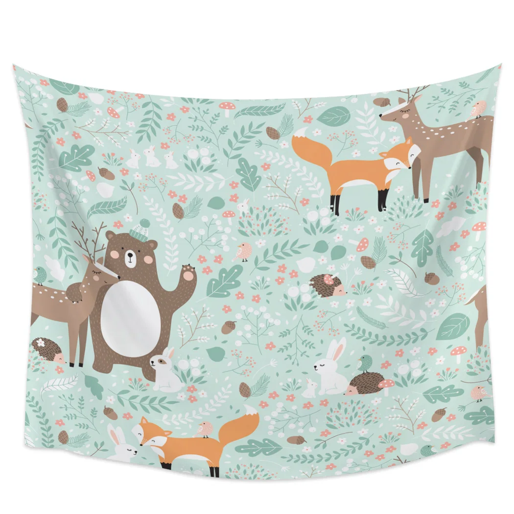 Гобелен с изображением лесных животных медведя оленя лисы кролика птицы