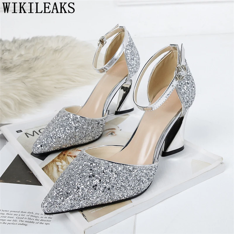 Туфли Мэри Джейн блестящие на каблуке свадебные туфли для невесты с острым