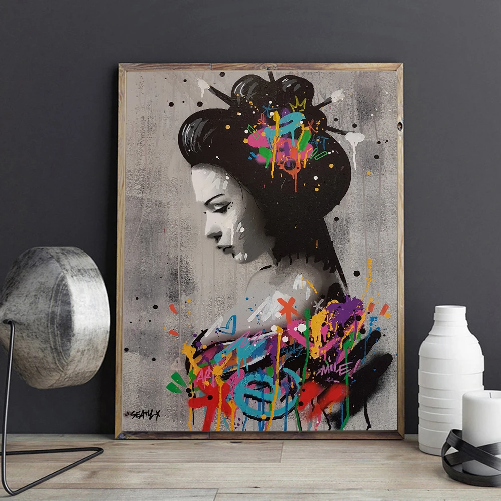 Японская женская Абстрактная Картина на холсте настенная Художественная печать