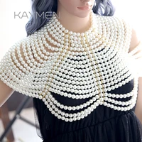 kaymen new arrived women synthetic pearls beaded body chain bib collar necklace handmade statement body jewelry necklace party