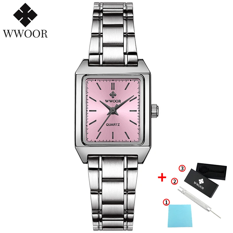 G-Pink surface WWOOR женские часы, простые женские кварцевые часы из нержавеющей стали, повседневные наручные часы с браслетом, подарки для женщин, маленькие часы - Цвет: G-Pink surface