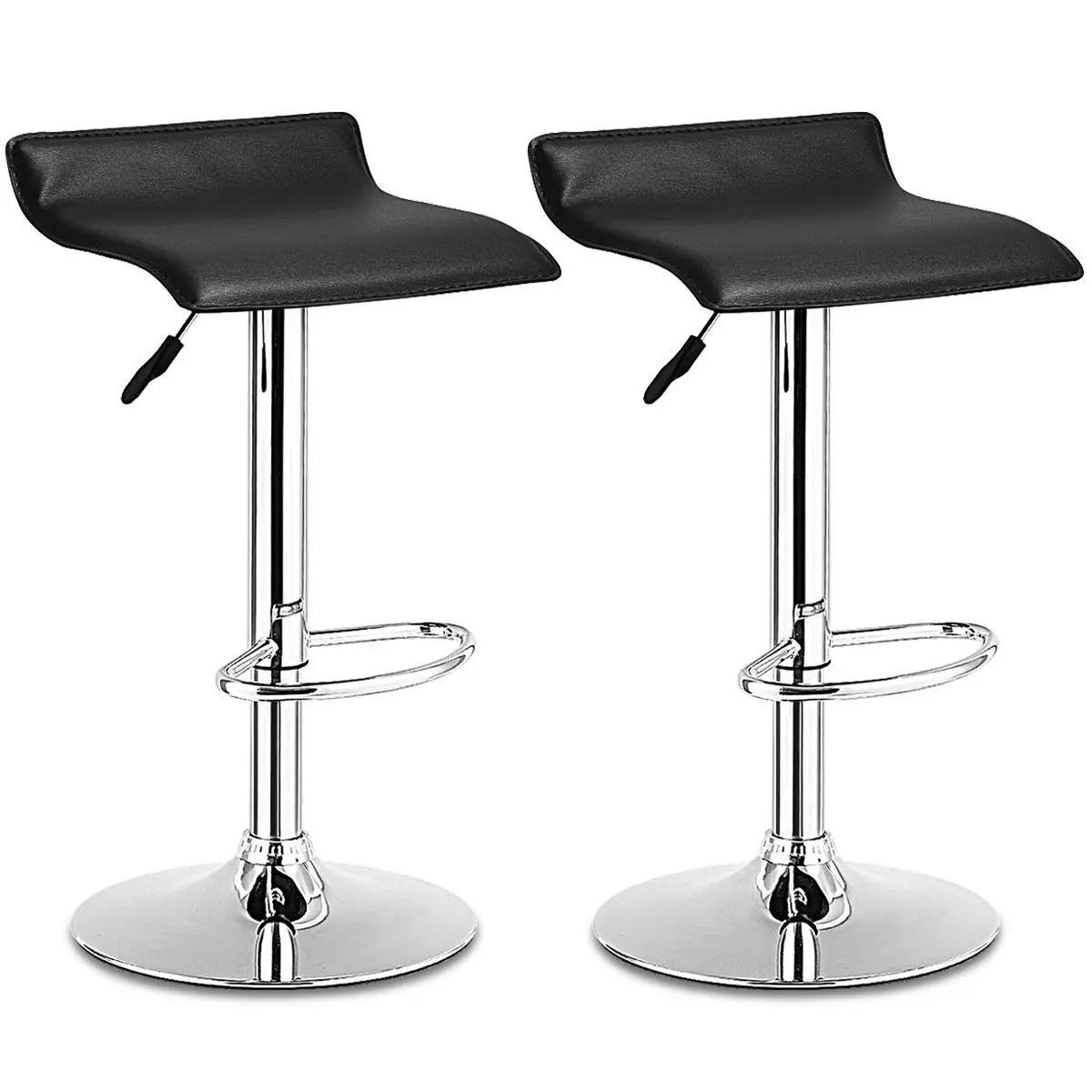 

Costway Set Of 2 Swivel Bar Stools Adjustable PU Leather Backless Dining Chair Black