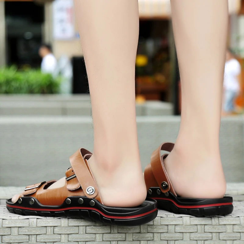 Сандалии мужские из натуральной кожи дышащие ручной работы пляжные большие